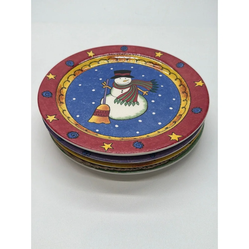 Sweet Shoppe Christmas Snowman Salad Plates Set of 4 Multicolor 3041-46